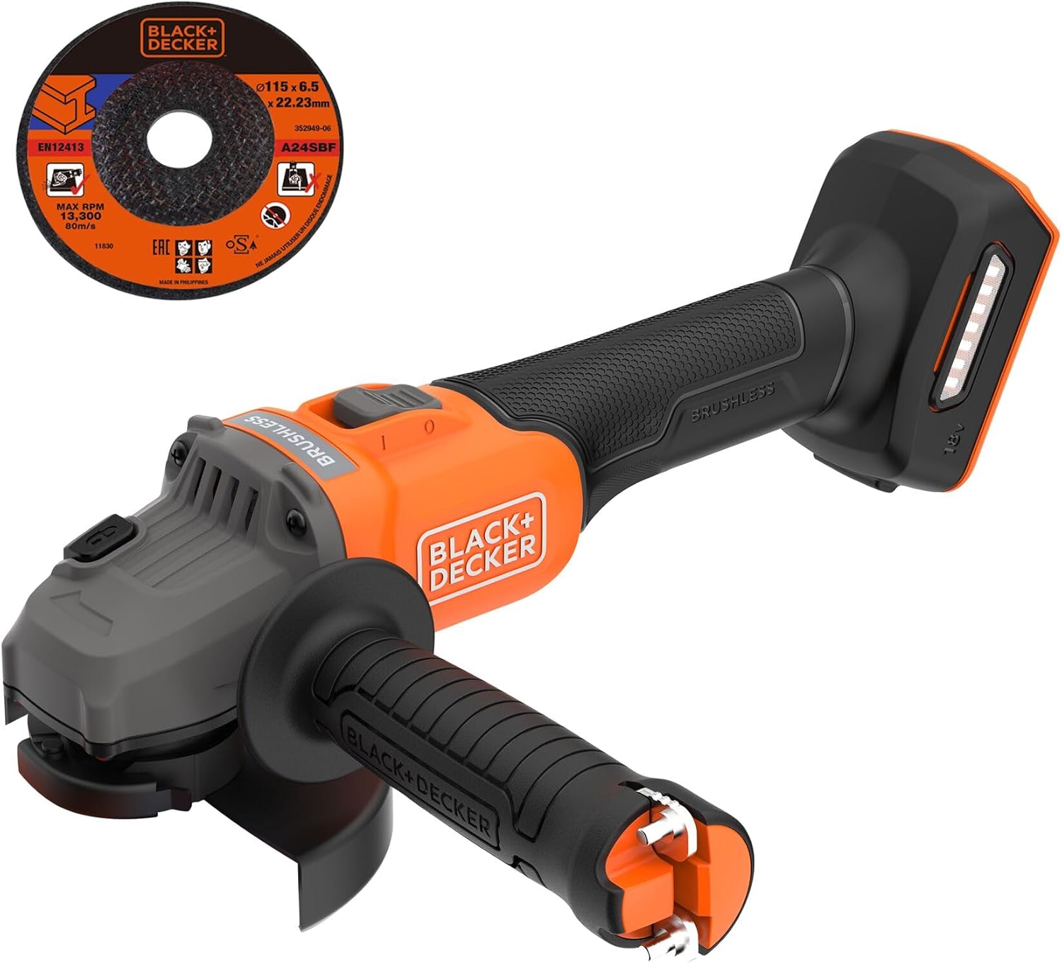 BLACK+DECKER BCG6L8N Accu Haakse Slijper | 18V | 115 mm | Zonder accu's en lader - BCG6L8N-XJ